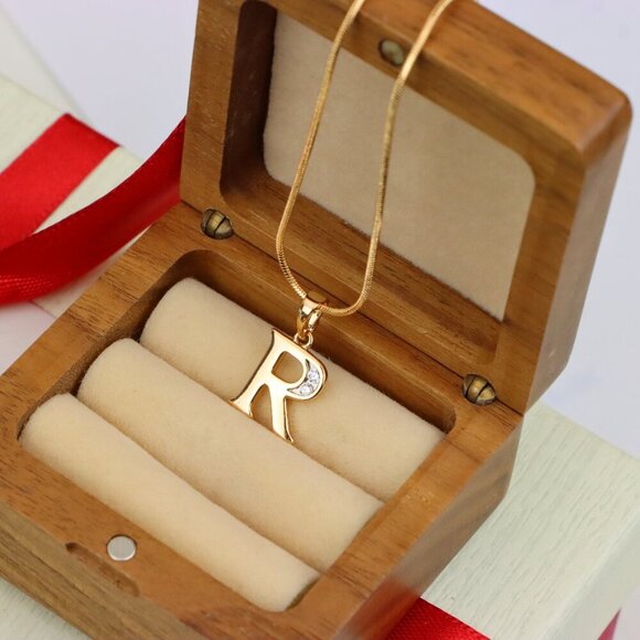 "Rose Gold Letter R Pendant with Crystal Accent – 18K Gold Plated, XPPT1367 - Picture 6 of 13